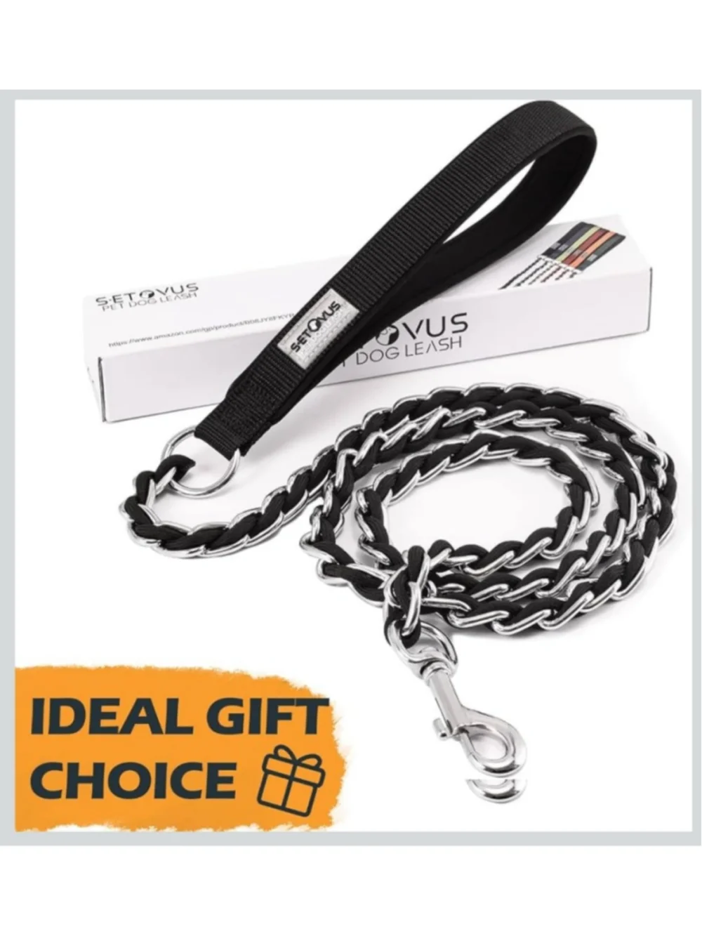 Chew Proof 4 FT Chain Leash Padded Handle Large Dogs Up To 80LBS Training Leash